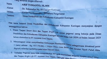 Terungkap! Bendahara Disdik Kuningan Akui Tunggakan Premi Rp 415 Juta dalam Surat Bermaterai, BPK Sebut Hingga Pemeriksaan Berakhir Belum Dibayar
